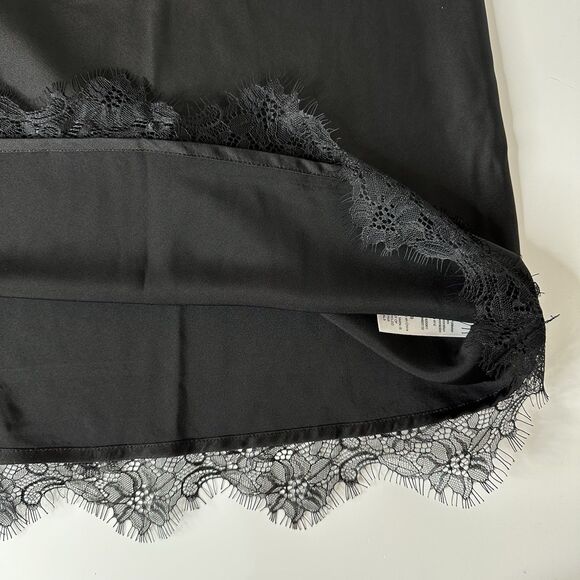 Scoop Satin Midi Dress Sz M Black Lace Trim Cocktail Whimsy Witchy Dark Romantic - Picture 5 of 16